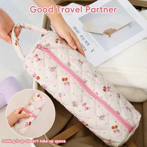 Image of HANNEA Hair Tools Organizer Bag with Cherry Pattern for Airwrap Style, Flat Irons, Hair Dryers and Styling Tools, Portable Hair Dryer Bag Case, Pink
