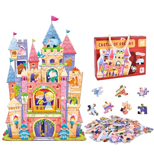 FORMIZON Puzzle Enfant, 52 Pièces Puzzle Animaux Enfant, Jouet Puzzles pour Enfant, Jouet éducatif Enfant, Cadeau Jouet pour Fille et Garçon de 4 5 6 7 8 9 10 Ans (Châteaux)