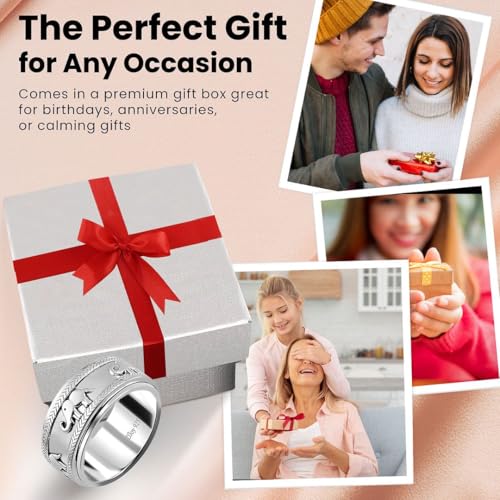 Fidget Rings Spinner Ring for Women - Spinning Anxiety Ring for Men - Wedding Band 925 Sterling Silver Platinum Plated Animal Elephant Jewelry Stress Relief Size 9 Christmas Gifts - Image 6