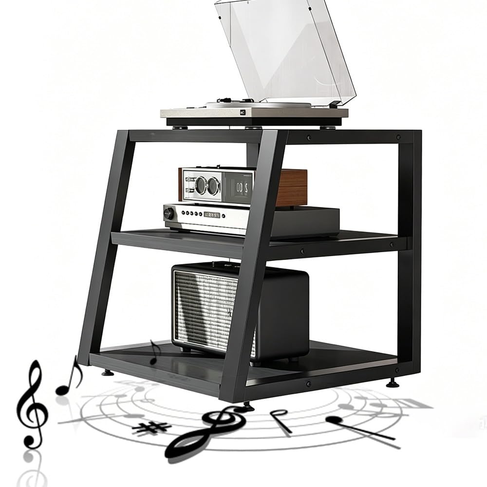 KLerDH Media Racks, Corner Shelf For Record Player(Black,3 Tier)