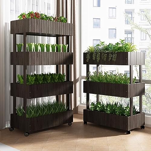 Jardinera elevada de madera con ruedas móvil de 3 niveles para verduras 7