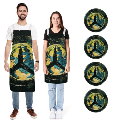 Tablier de cuisine en lin de qualité supérieure au motif icône de paix