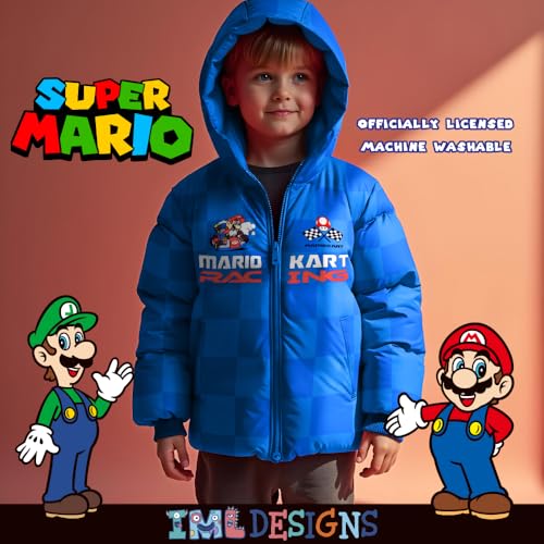 Image of Nintendo Super Mario Bros Winter Jacket for Boys Mario Kart Graphic Print Boys Puffer Winter Coat for Big and Little Kids