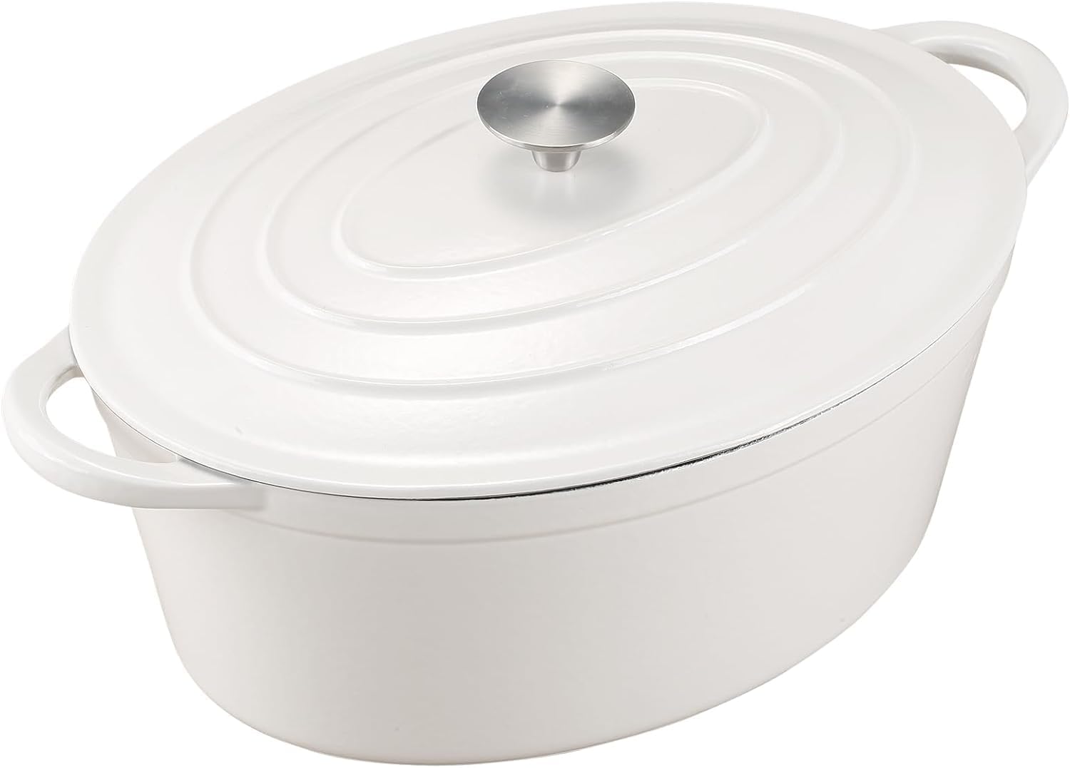 Enameled Cast Iron Oval Dutch Oven, 7 qt Oval Dutch Oven Pot with Lid and Dual Handles for Braising, for Braising, Broiling, Bread Baking, Frying, White