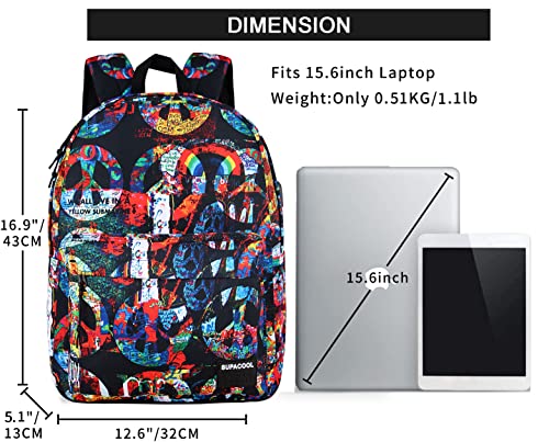 Image of SUPACOOL Casual Laptop Backpack for Men and Women, School Backpack for Boys and Girls, College Bookbag, USB Charging Port, Lightweight Back Pack(Peace)