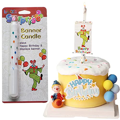Kerze, Surprise Clown Geburtstagskerze Kreatives Banner Kuchen Herzstück Alles Gute zum Geburtstag Tortenaufsatz mit Partyzubehör - Machen Sie Kinder Jungen Mädchen Geburtstagsparty Cover