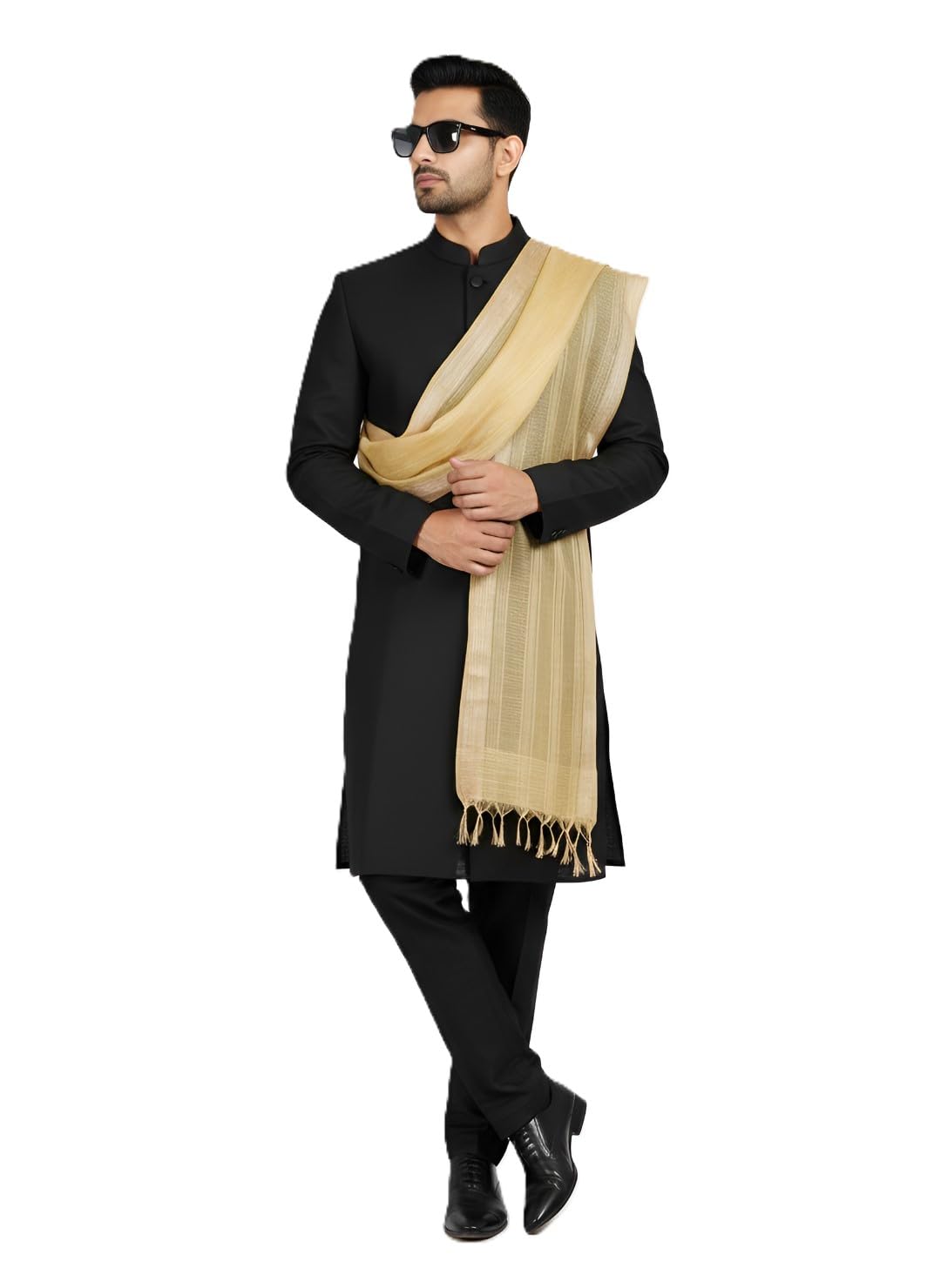 muffly Men’s Chanderi Silk Dupatta | Traditional Ethnic Stole for Kurta Sherwani | Lightweight Festive Dupatta with Zari Border | 2.3 x 0.9 Meter-picture-18