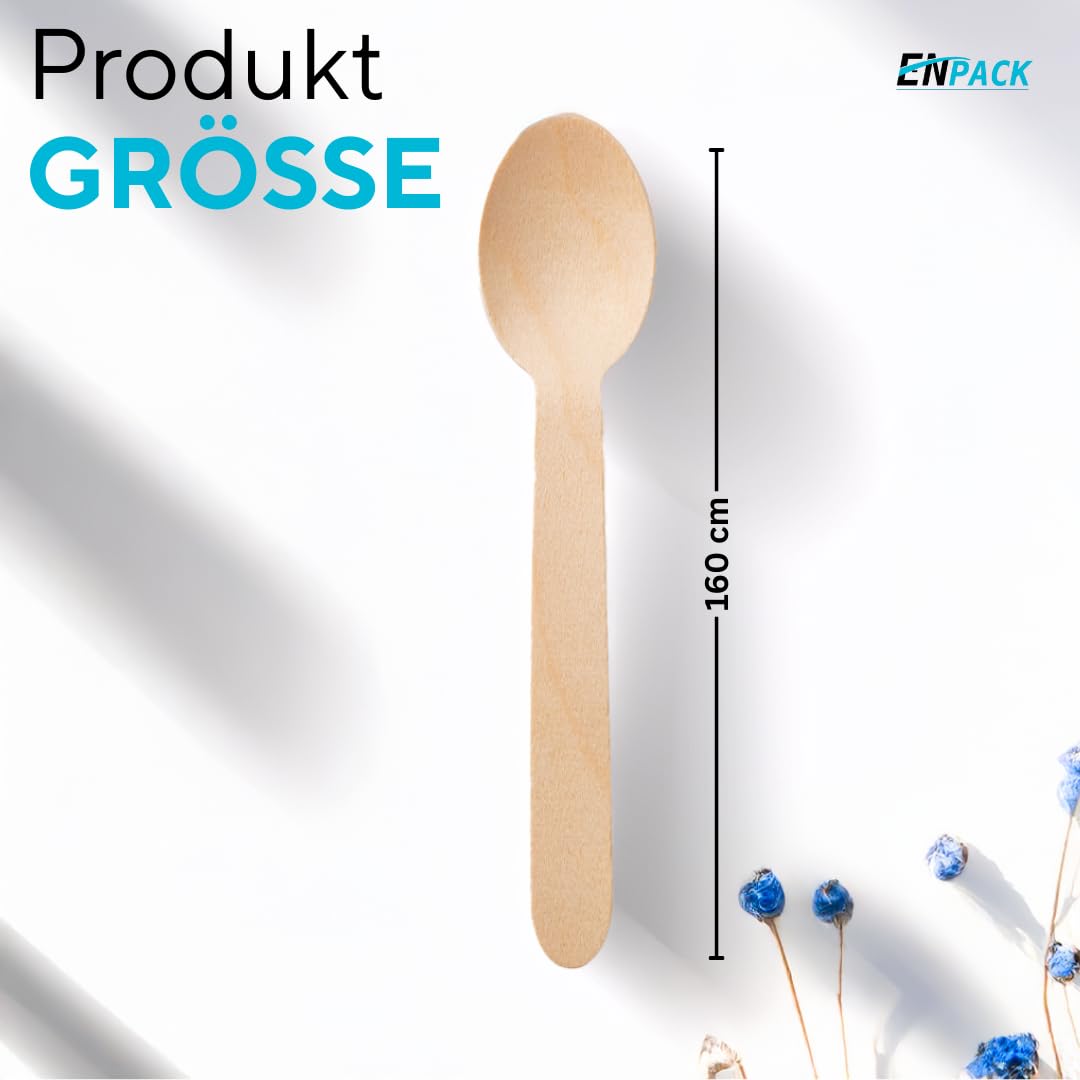 Enpack Holzlöffel 1000 Stück - Einwegbesteck Löffel 160mm - 100% umweltfreundliches Holzbesteck Einweg - Nachhaltige Einweg Löffel - Suppenlöffel Eislöffel Esslöffel Einmalbesteck - wooden spoon