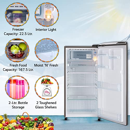Image of LG 190 L 3 Star Direct-Cool Single Door Refrigerator (GL-B201RPZD, Shiny Steel, Moist 'N' Fresh), Free 1 Year Extended warranty
