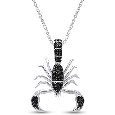 AFFY Halloween Jewelry - Scorpion Pendant Necklace with Round Cut Black Cubic Zirconia, 14k Gold Over Sterling Silver, 18-Inch Gift For Her
