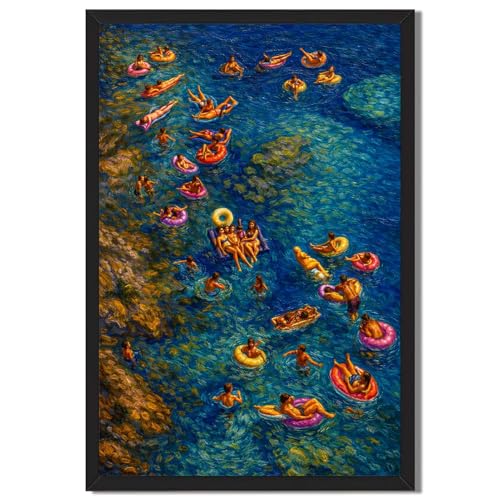 Framed Summer Beach Swimmers Poster Canvas Print Art Modern Contemporary