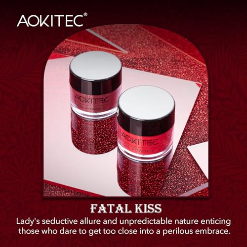 Aokitec Zestaw startowy do paznokci, 8 kolorów, kolekcja Fatal Kiss, akrylowy proszek do zanurzania, z bazą wierzchnią, aktywator, oszczędzanie pędzli, do francuskich paznokci, sztuki, manicure,
