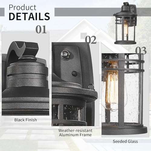 Image of Darkaway Dusk to Dawn Outdoor Porch Wall Light,Outside Wall Mounted Light Seeded Glass Exterior Waterproof Lantern Modern Wall Sconce Lighting for House Front Door Garage