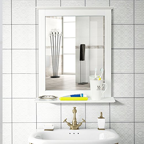Homfa 50×60cm Bathroom Mirror With Shelf Wall Mounted Mirror Rectangle White