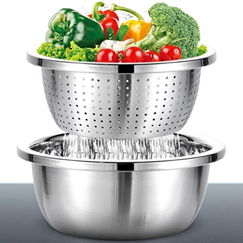 Cesto de escorredor de cozinha com 3 peças DOITOOL de aço inoxidável, tigela de drenagem de vegetais