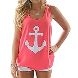 Phoenix Women Naval Anchor Print Back Bow Sleeveless Shirt Blouse Tank Top,Pink,M