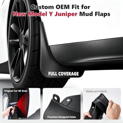 Image of Sunsdrew Mud Flaps for Tesla Model Y Juniper 2025 2026 - All Weather Guard Splash Juniper Guards Mudguards - No-Drill 4PCS Model Y Juniper Fender Flares Accessories