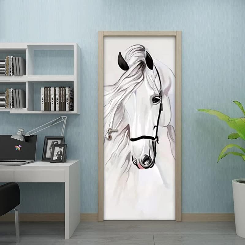 Miniatura 5 de Adhesivo 3D para puerta, papel autoadhesivo con diseño de caballo blanco, papel adhesivo para puerta, papel autoadhesivo para renovación,