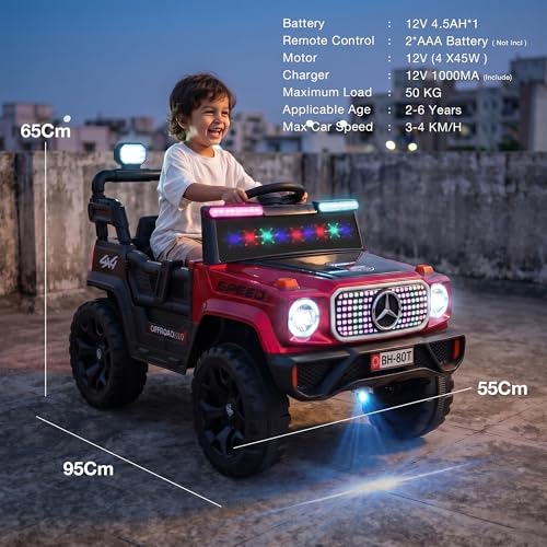 Image of Baybee SpeedRover Baby Battery Operated Jeep for Kids | Ride on Toy Electric Car with 4x4 Motors, Swing Mode, Led Lights & Music | Rechargeable Electric Ride on Toy Car for Kids 2 to 6 Years (Red)
