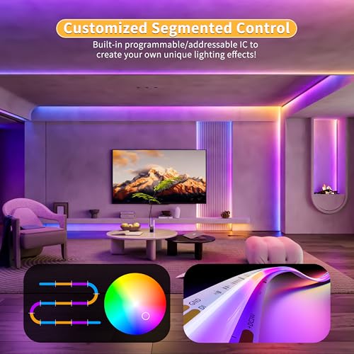 Image of PAUTIX RGB Smart IC COB LED Strip Light Addressable 32.8ft /10m,UL-Listed 24V Color Flowing Strip Light Multicolor Flexible Tape Light for TV,Bedroom,Party DIY Decoration(Without Controller&Adapter)