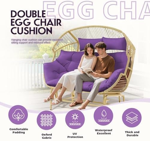 Image of Double Seater Round Cushion Set - Polyester Fabric Padded Seat for Hanging Egg /Garden Jhula (Purple)