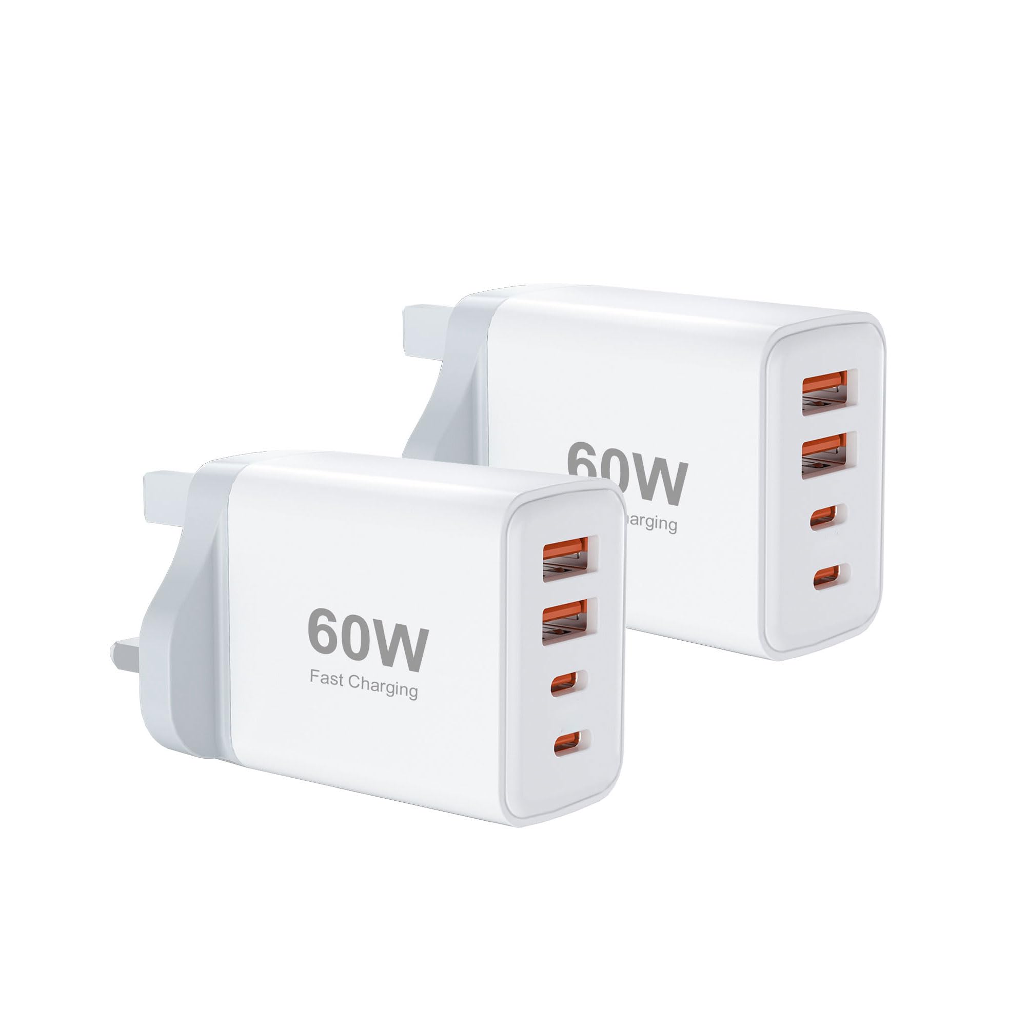 60W Multi USB Plug Fast Charger, Multiport USB Wall Plug Dual USB C Power Adapter Type C Charger Head, UK Charging Plug for i Phone 17 16 15 14 13 12 11 Pro Max Plus X XS XR