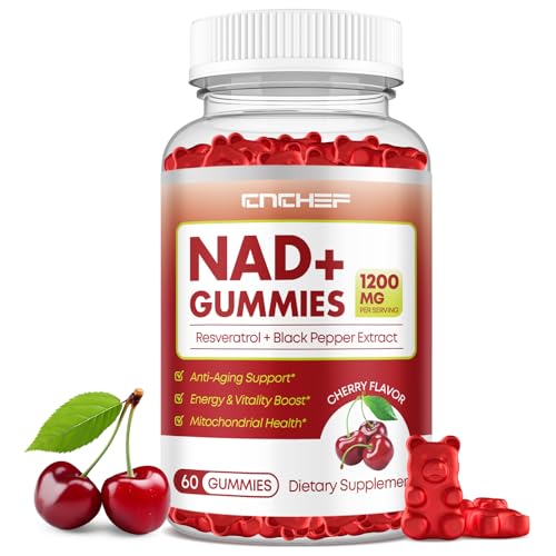 CNCHEF NAD+ Gummies 1200mg Liposomal NAD Supplement for Women & Men with Trans-Resveratrol & Black Pepper Extract Anti-Aging Supplement Brain & Cellular Mitochondrial Health - 60 Gummies Cherry