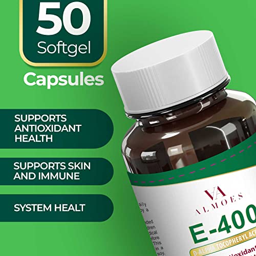 Almoes E-400 D-Alpha Tocopheryl Acetate, Antioxidant Health, Supports Skin And Immune Support, (50 Liquid Capsules) #TOP1