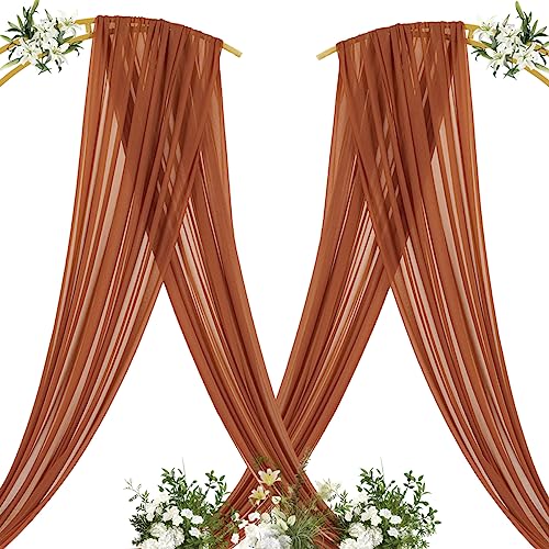 Image of MLMC Terracotta Wedding Arch Draping Fabric 2 Panels 29 inch x 20 FT Extra Long Gauze Drapes Sheer Backdrop Curtains 6.6 Yards Outdoor Drapery Panels for Wedding Ceremony Party Ceiling Decoration