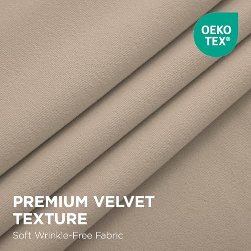 Image of Joydeco Beige 100% Blackout Curtains 102 Inch 2 Panels, Luxury Thermal Beige Velvet Curtains for Bedroom Living Room, Soundproof Blackout Window Drapes, Rod Pocket & Back Tab (52W x 102L)