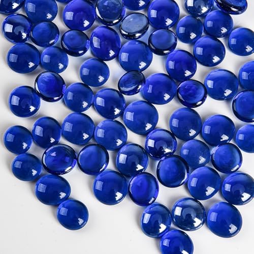 Hisredsun 290 Stück 17-20mm Blau Glassteine für Vasen Aquarium Blumentopf | 1.35kg Glassteine Deko, Glasnuggets, Flache Marmorperlen, Vasenfüllsteine, Künstliche Kristallsteine