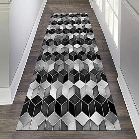 YJRBZ Geometry Long Carpet Runner for Hallway, 3D Printing Three-dimensional Non-slip Hall Stairs Corridor Narrow Runner Rugs, Black/Grey (Size : 60×200cm) Cover