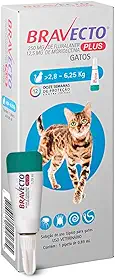 Bravecto® Plus Gatos Transdermal 250mg - Antipulgas, Sarna de ouvido, Vermes intestinais - Gatos de 2,8 a 6,25kg - 1 Pipeta 0,89ml - MSD Saúde Animal