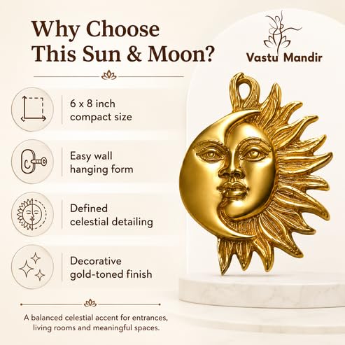 Image of Brass Sun & Moon Wall Idol, Vastu Remedy for Balance (8 Inch, 850 g)