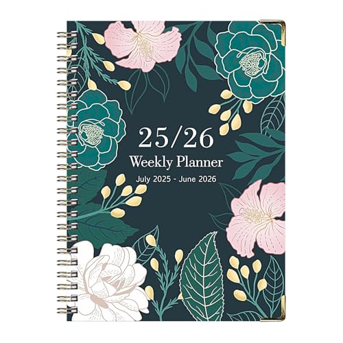 Carpeta de anillas | Libro de calendario planificador,A5 de cara gruesa floral cuaderno de julio de 2025 a junio de 2026 para bocetos Bullet-Journal Notas Trabajo Universitario