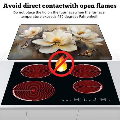 Image of Multi-Design Stove Top Cover for Glass /Electric Stoves - 3-in-1 Heat-Resistant Protector Mat, Non-Slip Drying Rack 28 inchx20 inch (Flower-Butterfly, 28 inch L x 20 inch W)