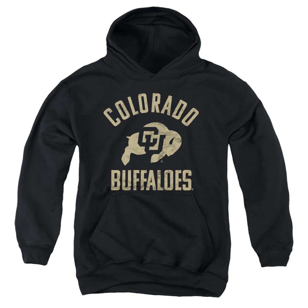 University of Colorado Official One Color Buffaloes Logo Unisex Youth Pull-Over Hoodie, Black, Medium