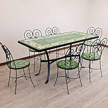 Amazon｜イタリア テーブルセット 7点セット デイジー・グリーン 160cm