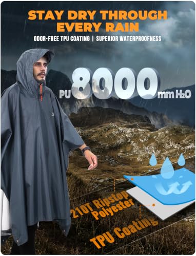 Image of ANYOO Hooded Rain Poncho for Adults Waterproof Lightweight Rain Coat for Men Women Reusable Rain Jacket for Emergency Outdoor