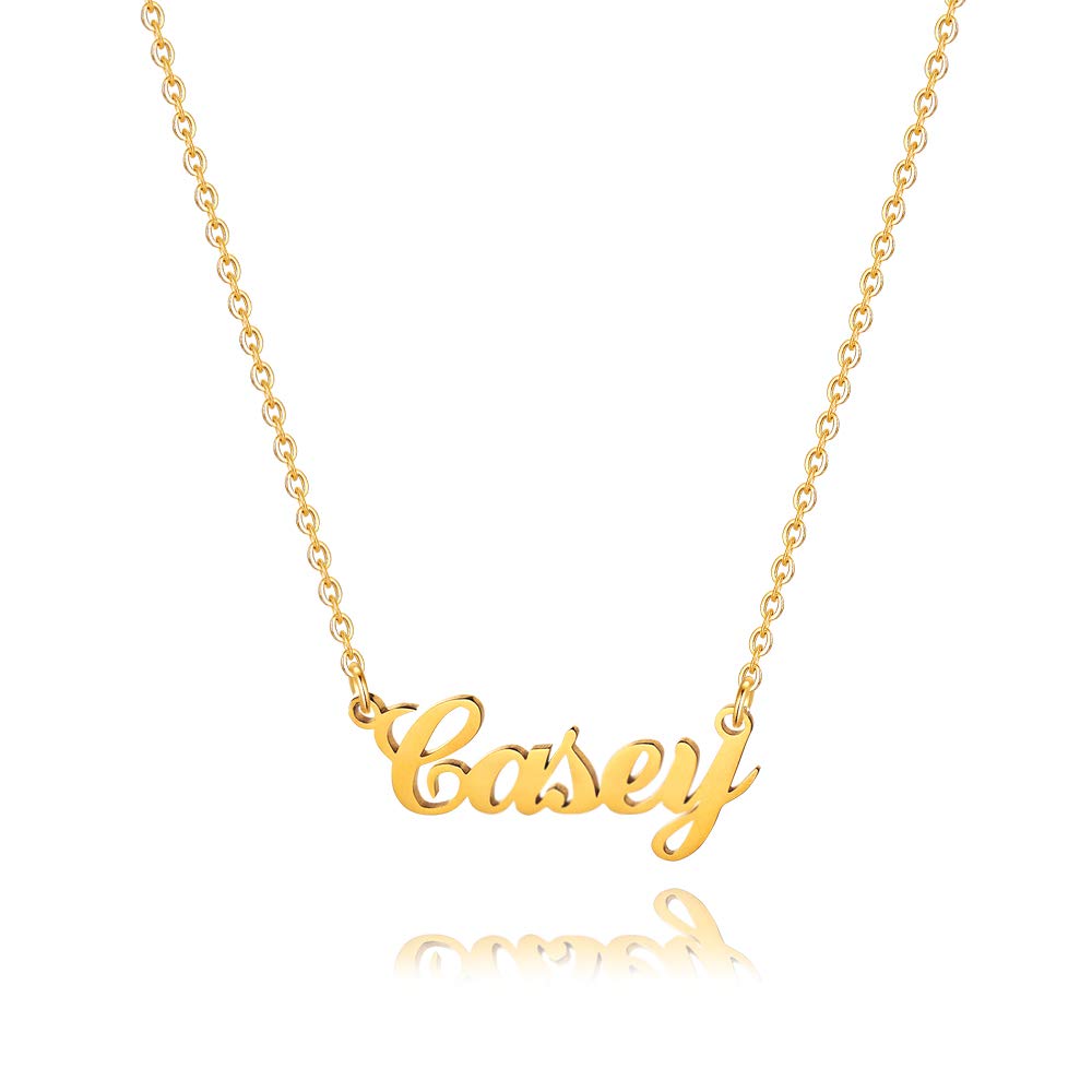 M MOOHAM Stainless Steel Casey Name Necklace - 18K Gold Filled Custom Name Necklace Personalized Necklace for Women Girls Kids, Monogram Plate Name Necklace Name Jewelry