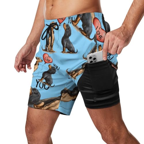 Dachshund Love Mens Swim Trunks with Quick-Drying Lining Beach Shorts for Outdoor Sports2