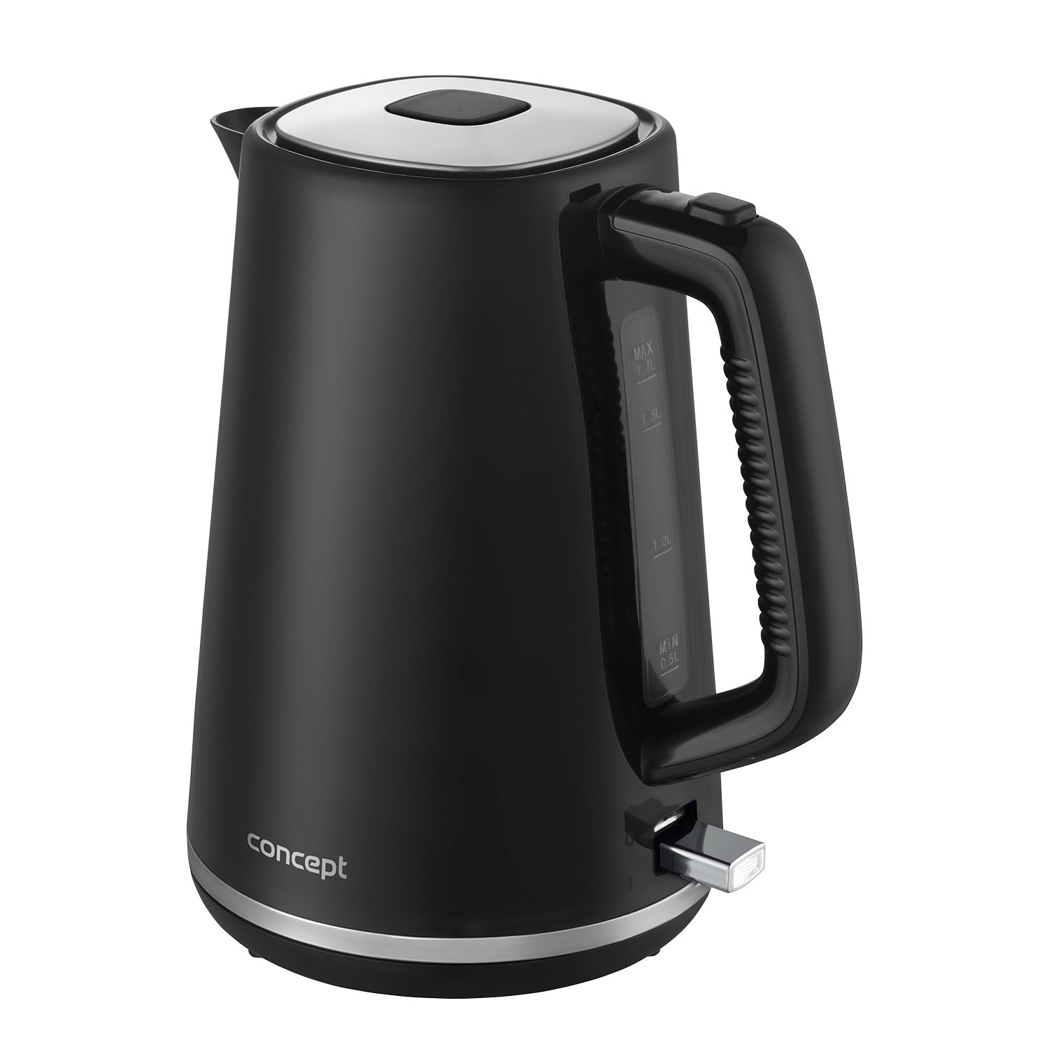 Concept RK2375 - Hervidor de agua eléctrico, 2200 W, 1,7 L, apagado automático, base giratoria de 360°, indicador de agua transparente, color negro