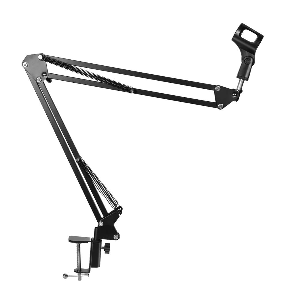 LEXGO Adjustable Microphone Stand Mic Suspension Boom Arm Stand with Collapsible Tripod Boom Desk Mic Scissor Arm Stand for Blue Yeti, Blue Snowball and All Microphones