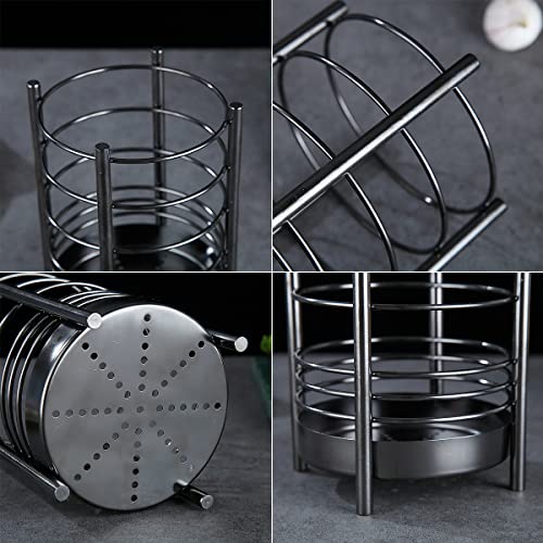 Black Kitchen Utensil Holder For Kitchen Counter, Stainless Steel Utensil Crocks, Black Titanium Coating Utensil Storage Caddy Organizer, Cooking Utensil Holder, Easy Cleaning (Black/7.4''X5.2'') #TOP6