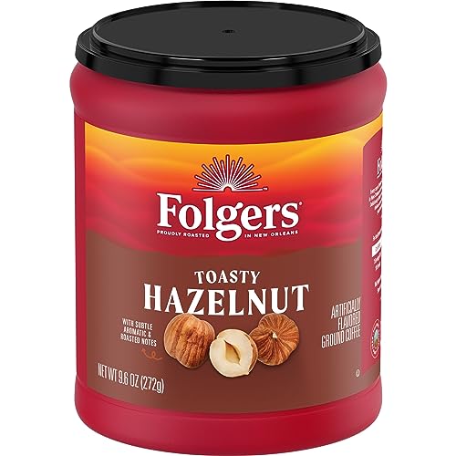 Folgers Toasty Hazelnut Flavored Ground Coffee, 9.6 Ounce Canister (Pack of 6)