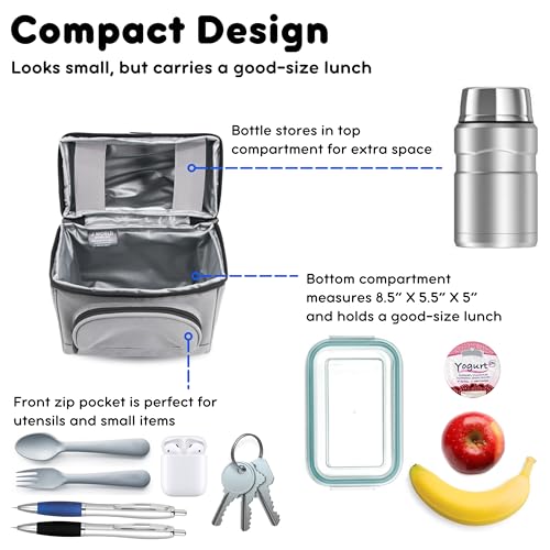 Image of J World Corey Kids Lunch Bag. Insulated Lunch-Box for Boys Girls, Grey