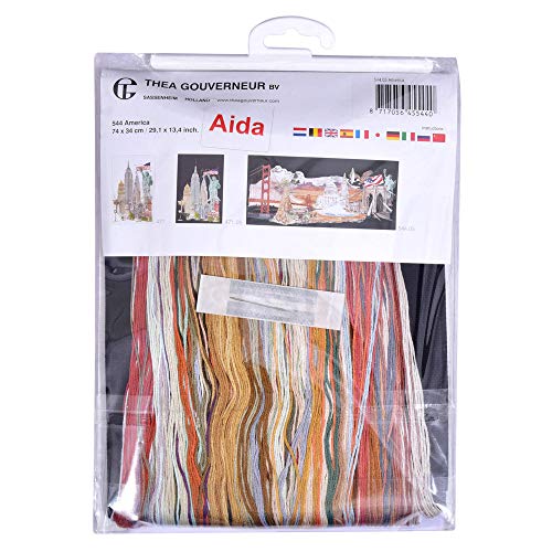 Image of Thea Gouverneur - Counted Cross Stitch Kit - America - Aida Black - 18 Count - Embroidery Kit for Adults - DMC Embroidery Threads and Other Cross Stitch Supplies Included - 544.05