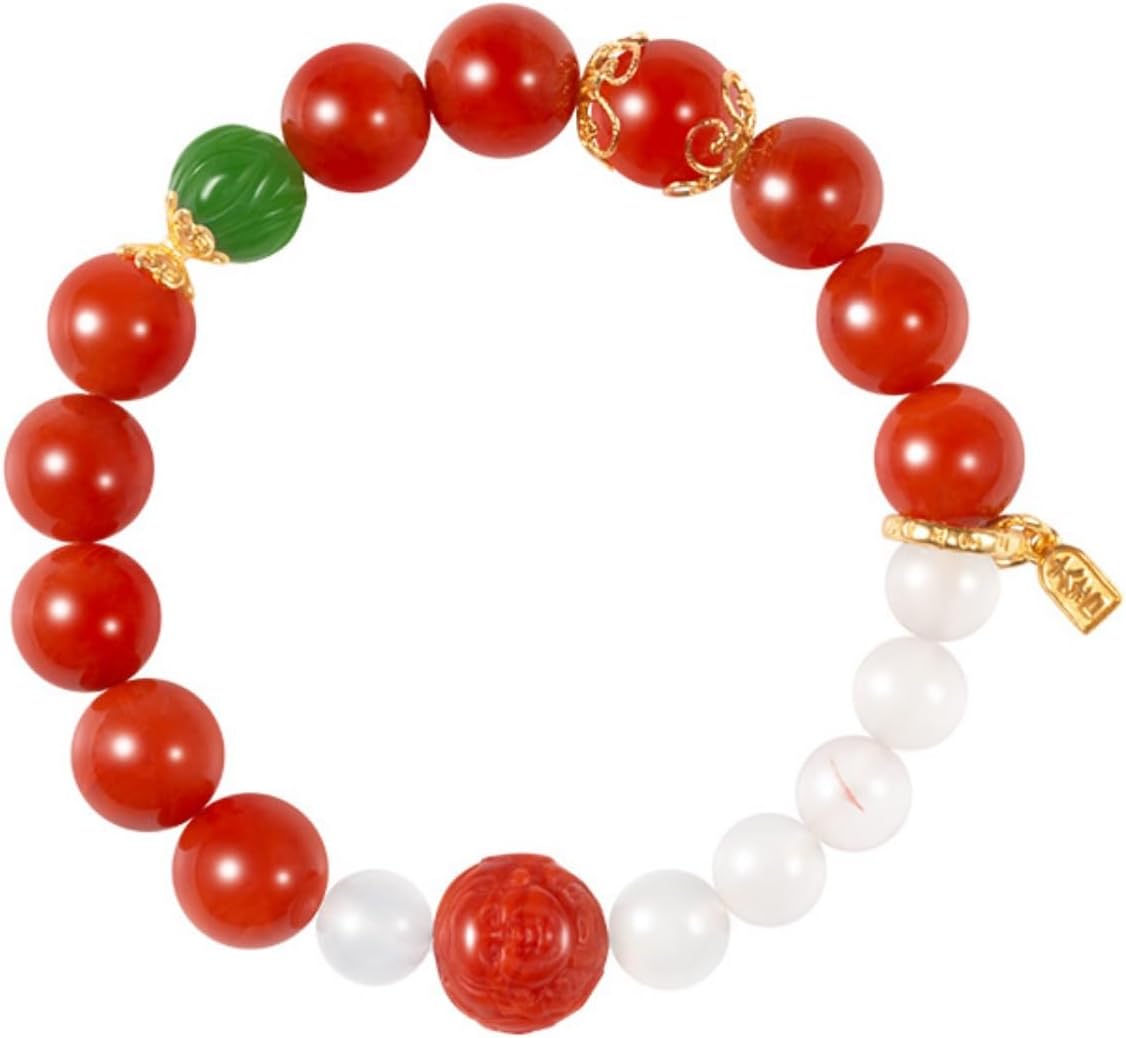 S925 Sterling Silver Jadeite Bracelets, Natural Full-Red Nanhong Agate Jadeite with Larimar 10mm Round Bead Double Strand Bracelet, Gift for Friend on Birthday - Image 4