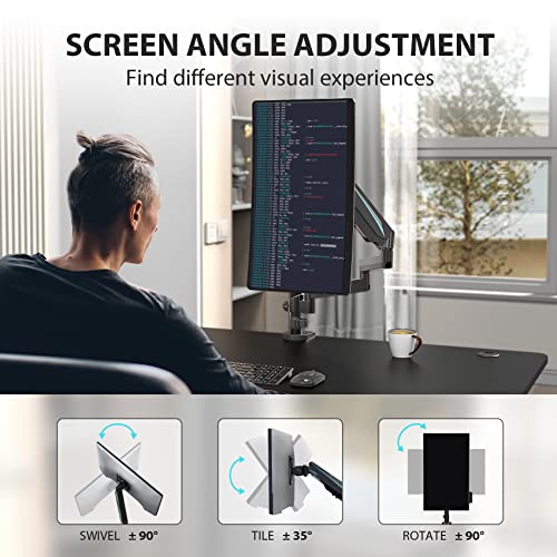 EUREKA ERGONOMIC Single Monitor Desk Mount, Adjustable Gas Spring Monitor Arm for LCD PC Screen 13-32 inch, Max 17.6 LBS, Computer Monitor Stand W C Clamp & Grommet Base, VESA 75x75mm,100x100mm, Black - Thumbnail 6