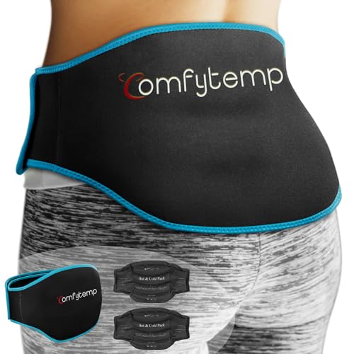 Image of Comfytemp Ice Pack for Back Pain Relief, 2 Pcs, Sciatica Ease Brace, Reusable Gel Lower Back Ice Wrap for Injuries, Hot Cold Compress for Lower Lumbar, Waist, Men Women After Surgery (Black)